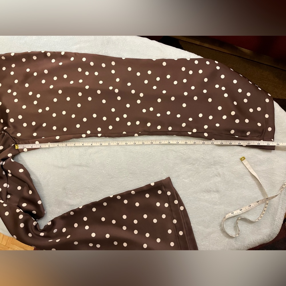 Camila Coelho wide leg polka dot satin pants. Stretchy waist. Brown white M. NWT - Picture 9 of 12